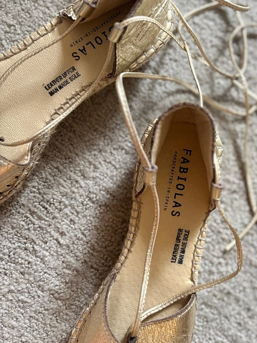 Gold Leather Metallic Lace-Up Espadrilles by Fabiolas